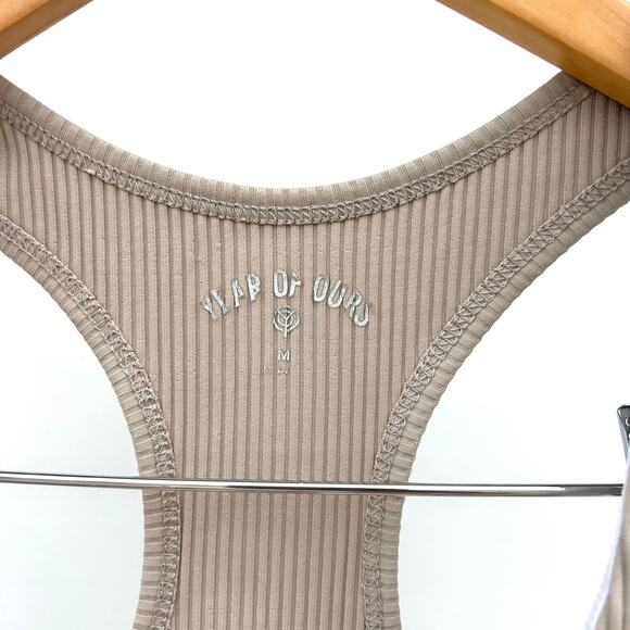 Year Of Ours Ribbed Tess V Sports Bra Racerback Caribou Medium Beige Yoga - Picture 7 of 7